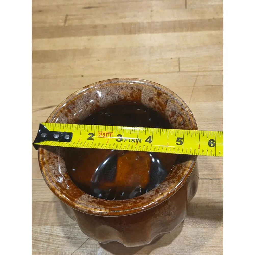 Vintage Hull Pottery Drip Glaze Brown Ribbed Pumpkin Planter Pot 5.25